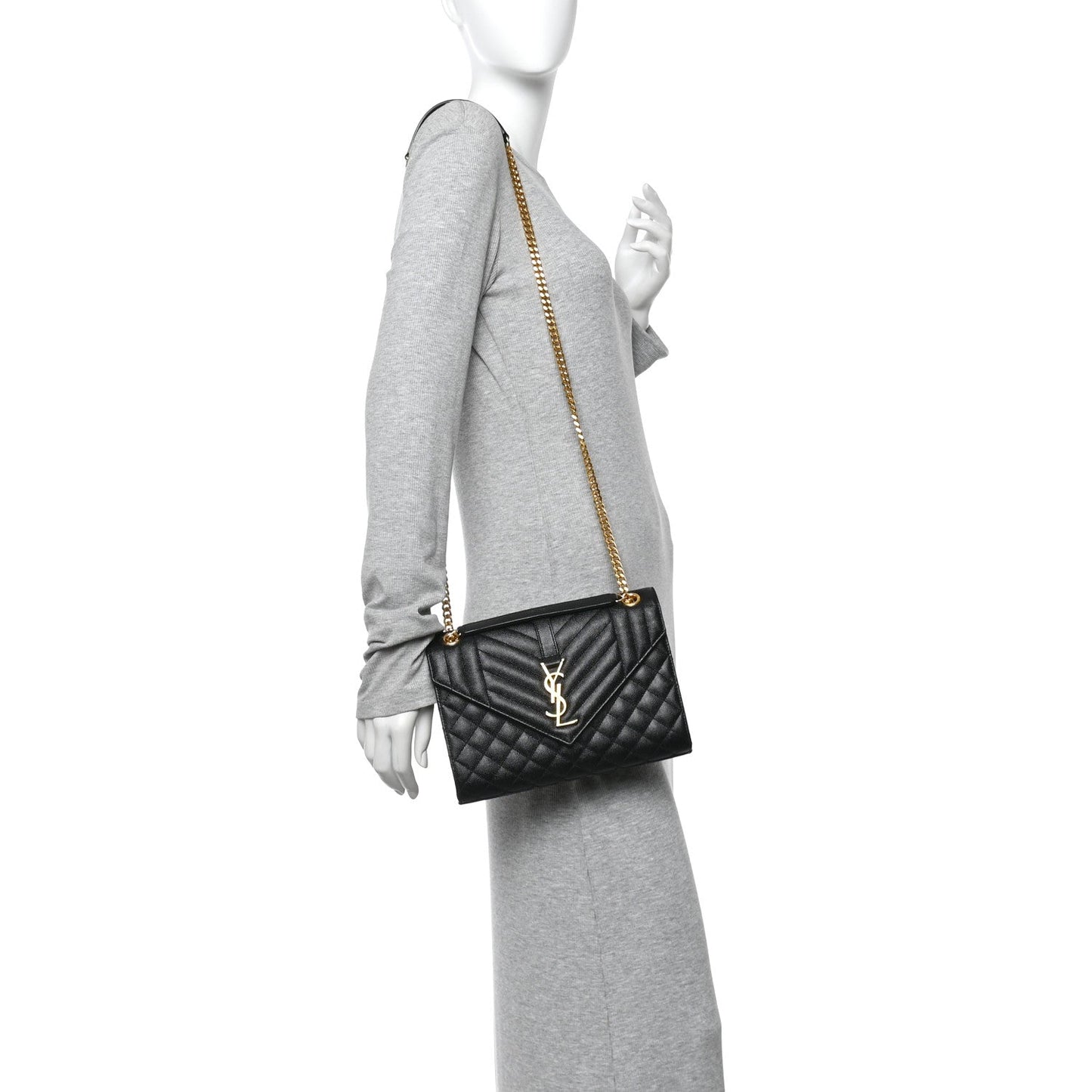 Black quilted medium satchel with YSL monogram, gold chain shoulder strap