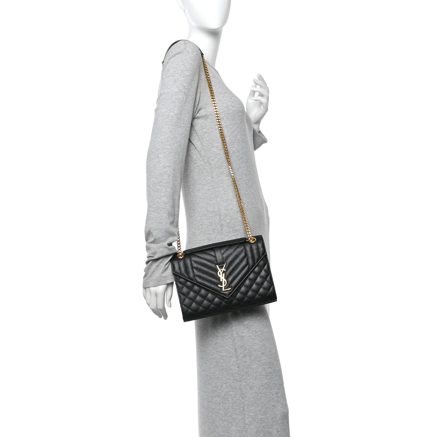 Black quilted medium satchel with YSL monogram, gold chain shoulder strap