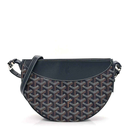 Navy canvas Goyardine shoulder bag with all-over Goyard pattern and leather trim