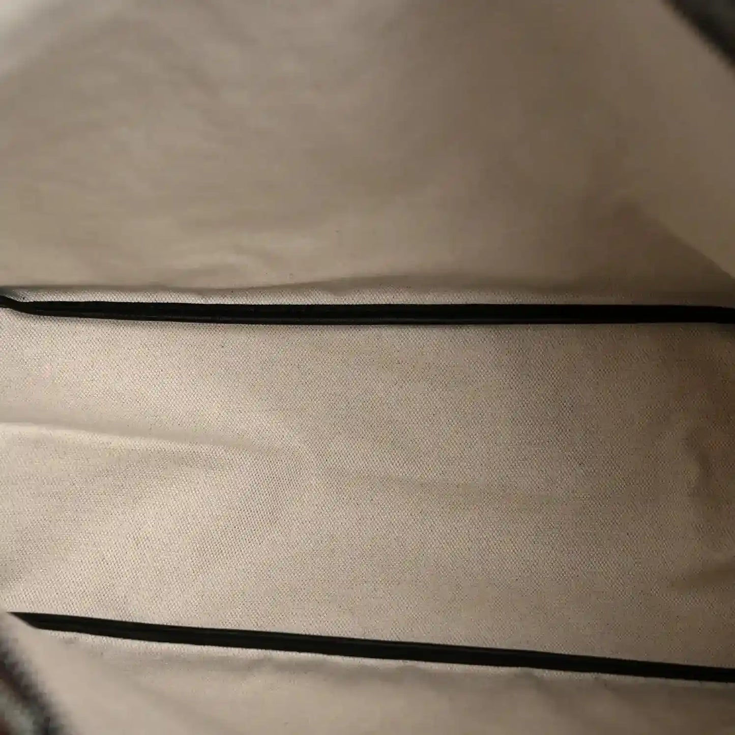 Coated canvas lining of Goyard hobo bag interior with black edge piping