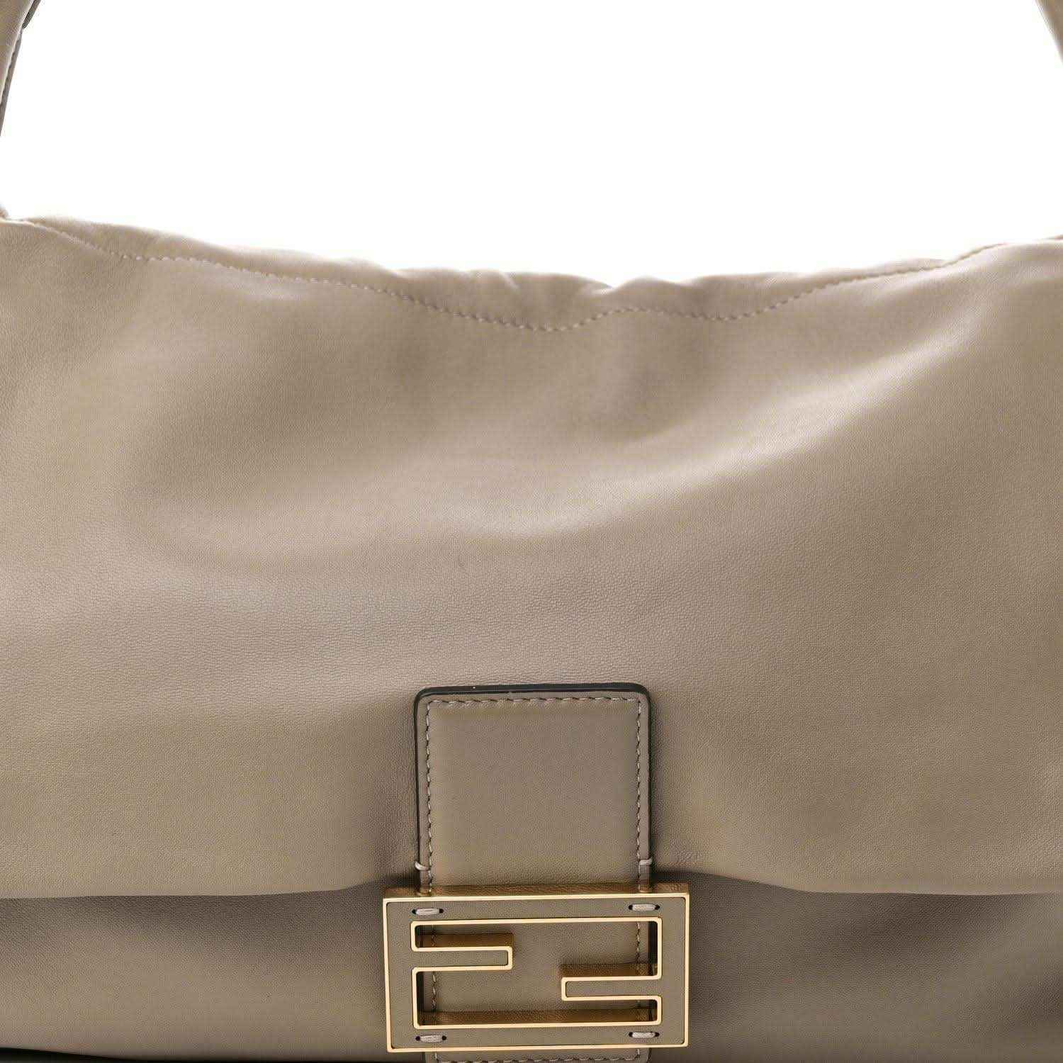 Fendi nappa leather shoulder bag front with gold-tone FF clasp and leather tab