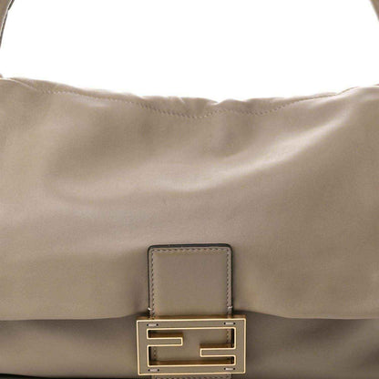 Fendi nappa leather shoulder bag front with gold-tone FF clasp and leather tab