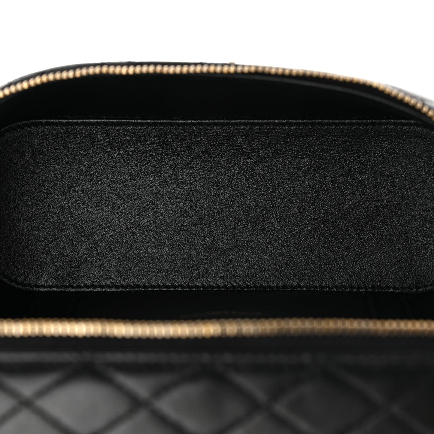 Saint Laurent mini vanity case interior lining with black leather and gold-tone zipper