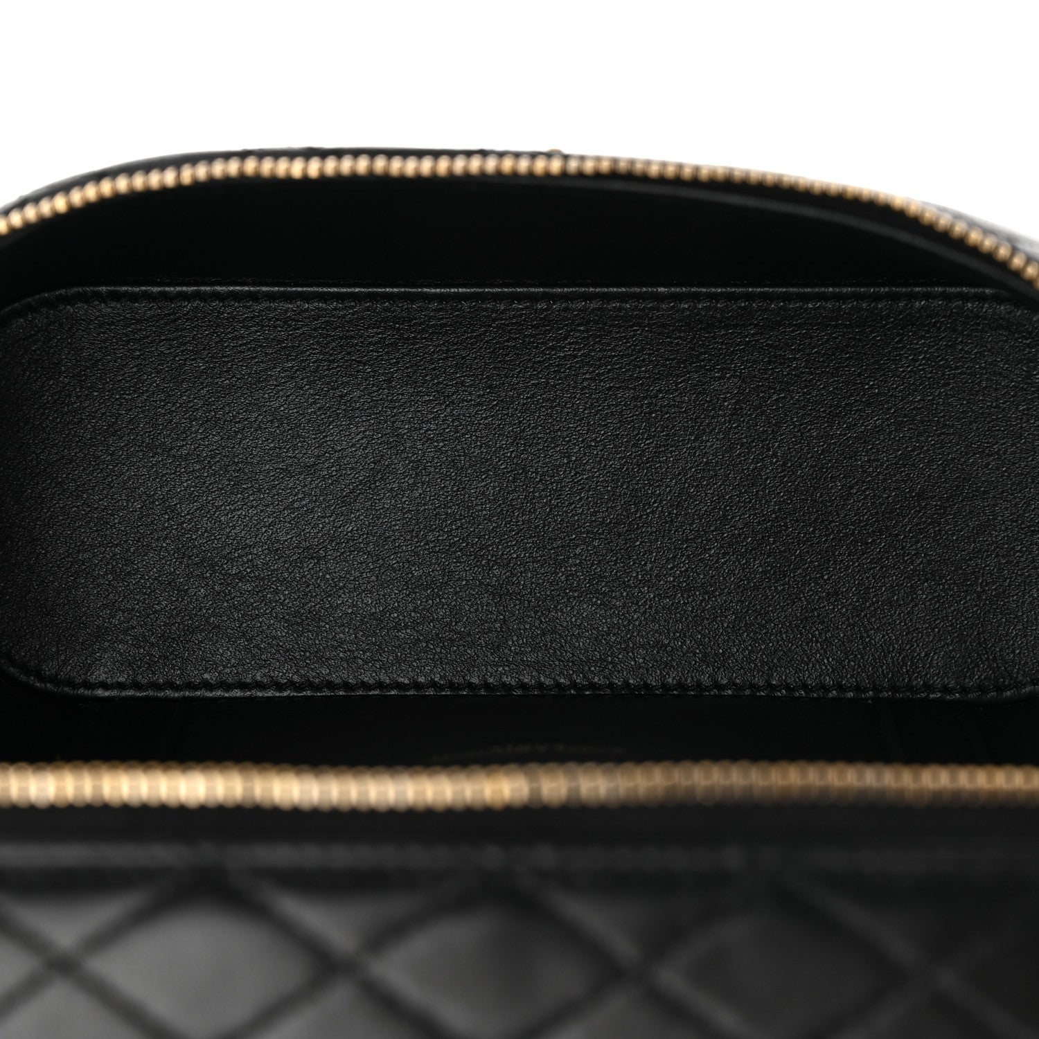 Saint Laurent mini vanity case interior lining with black leather and gold-tone zipper