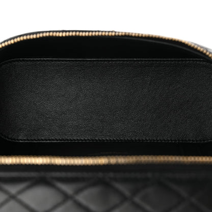 Saint Laurent mini vanity case interior lining with black leather and gold-tone zipper