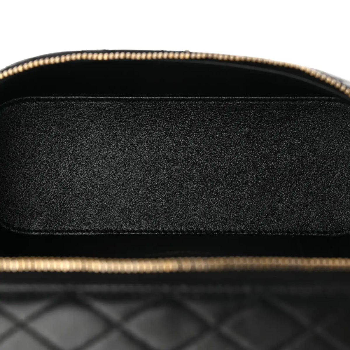 Saint Laurent mini vanity case interior lining with black leather and gold-tone zipper