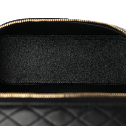 Saint Laurent mini vanity case interior lining with black leather and gold-tone zipper