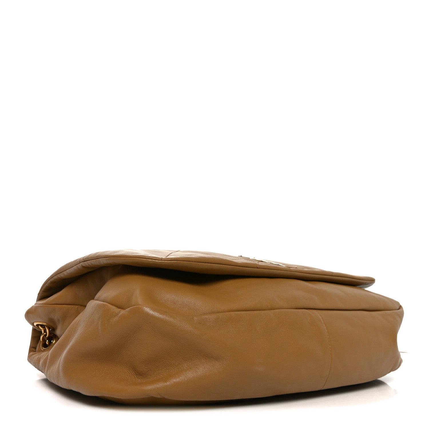 Tabac brown lambskin shoulder bag with smooth flap and curved bottom, side view