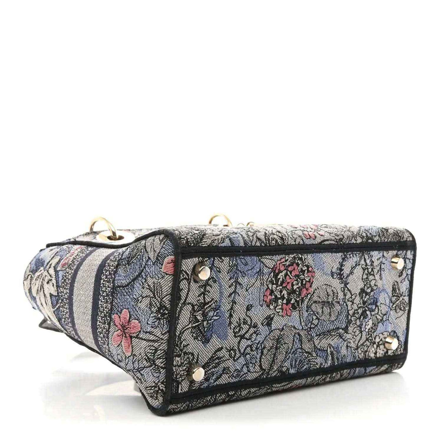 Christian Dior embroidered denim bag with striped trim and metal studs