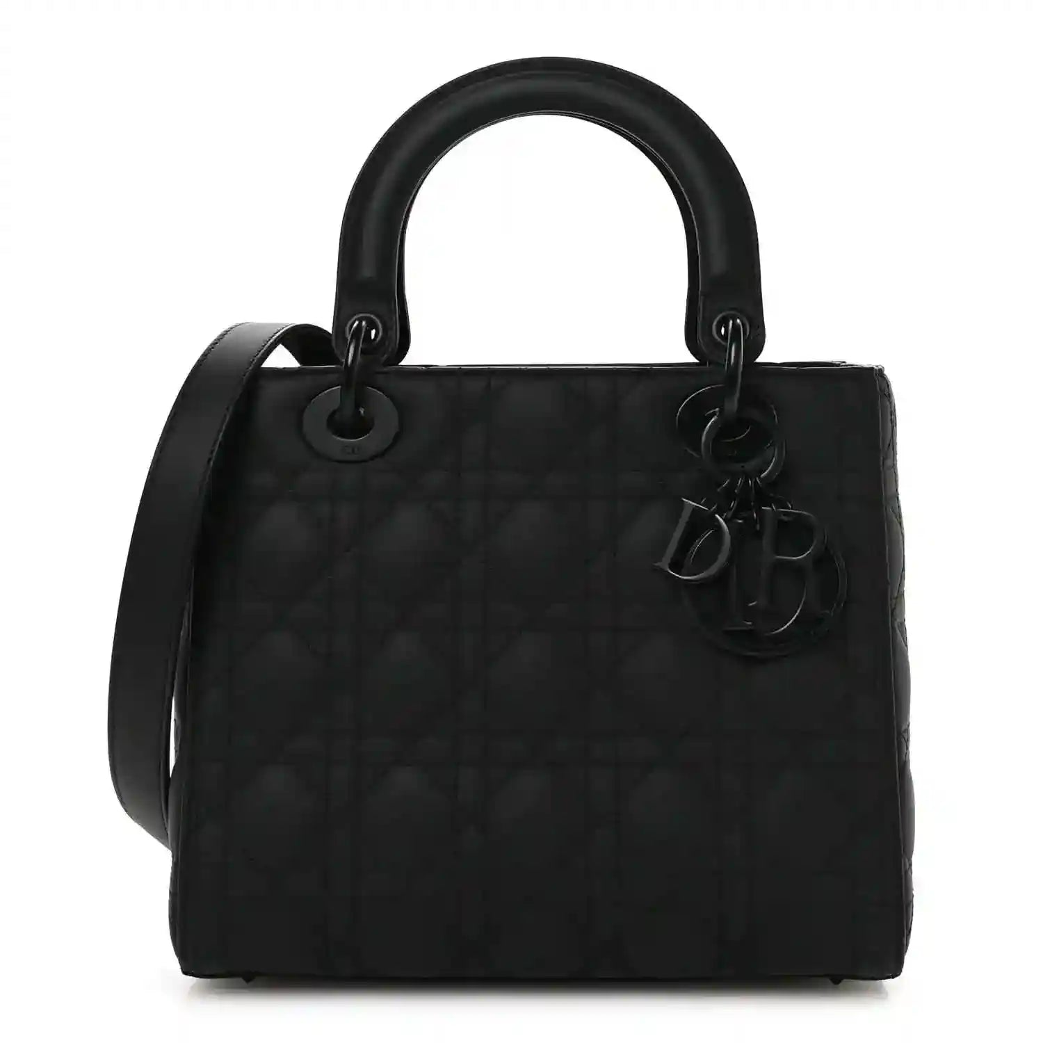 Christian Dior Lady Dior handbag in black with top handles and front cannage pattern