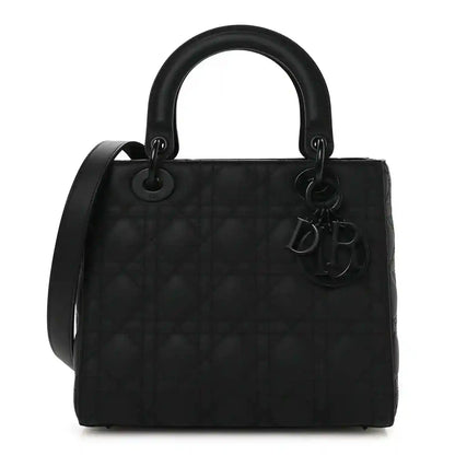 Christian Dior Lady Dior handbag in black with top handles and front cannage pattern