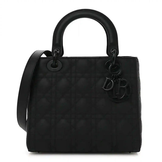 Christian Dior Lady Dior handbag in black with top handles and front cannage pattern