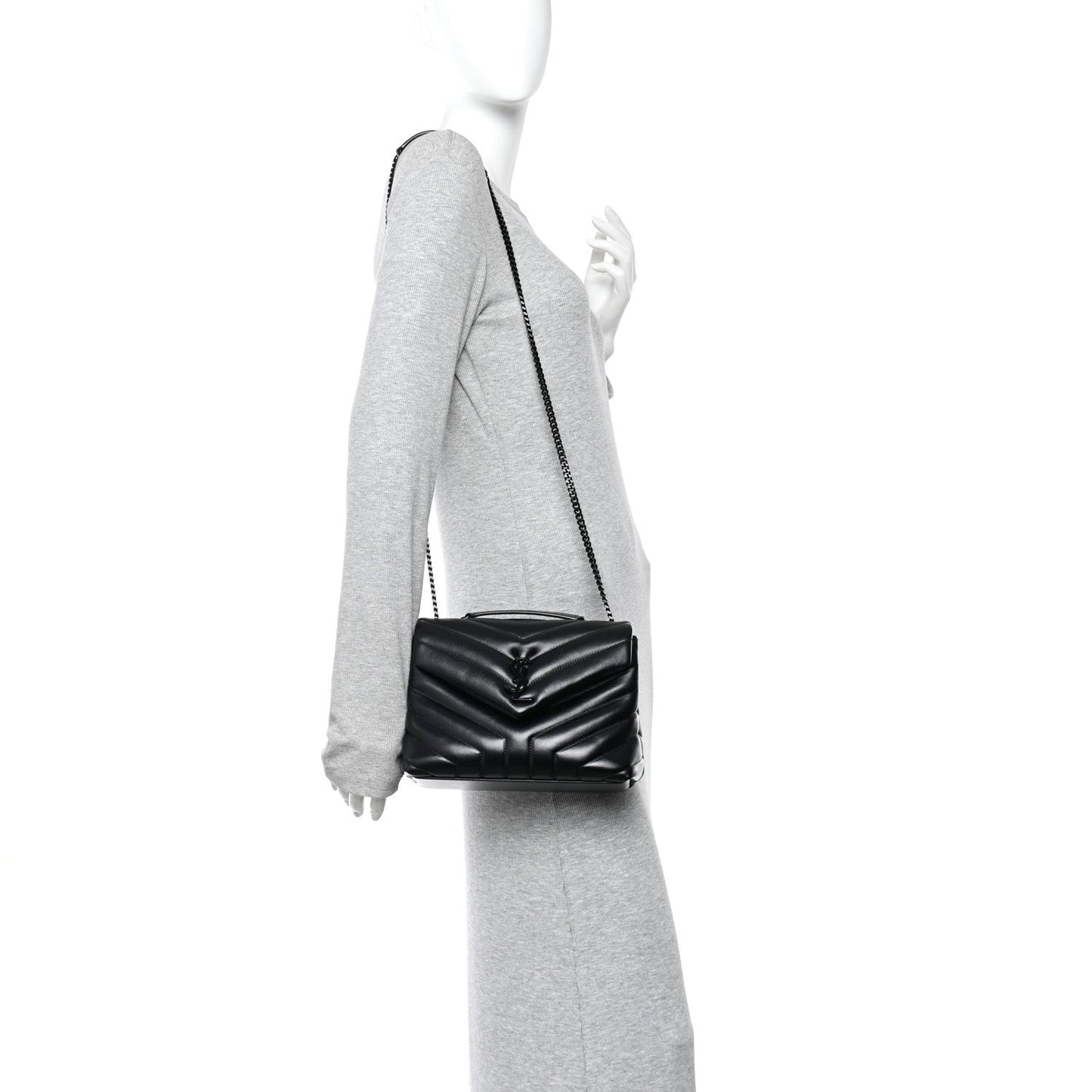 Black quilted mini satchel with chain strap