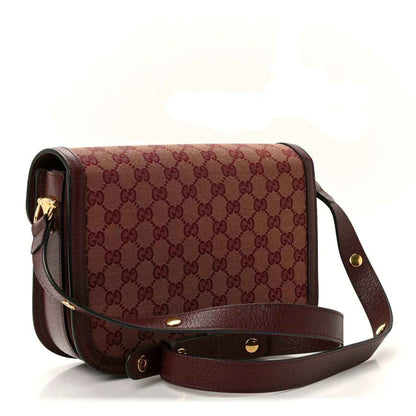 Gucci shoulder bag, burgundy monogram canvas with front flap and leather crossbody strap