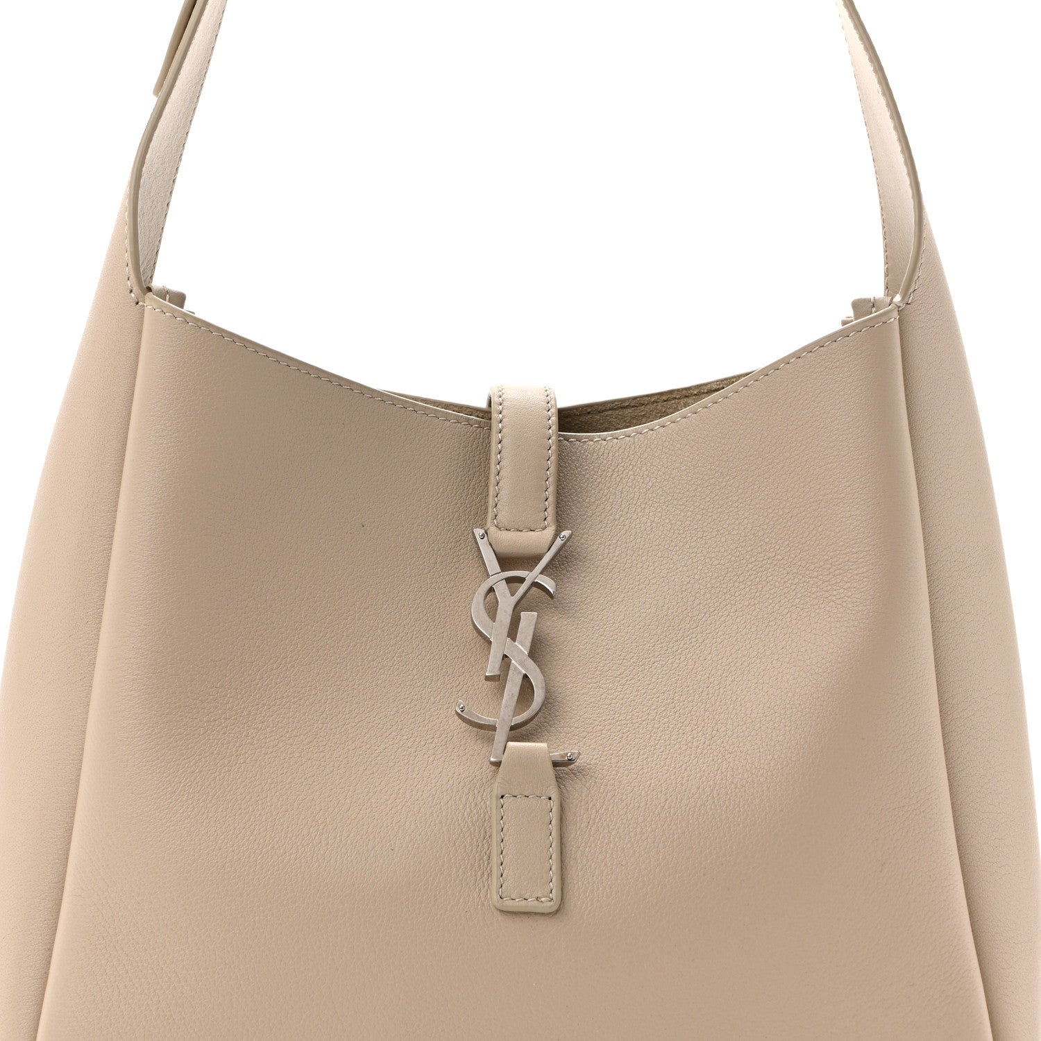 Small hobo bag, sea-salt beige, YSL monogram logo and hanging tag