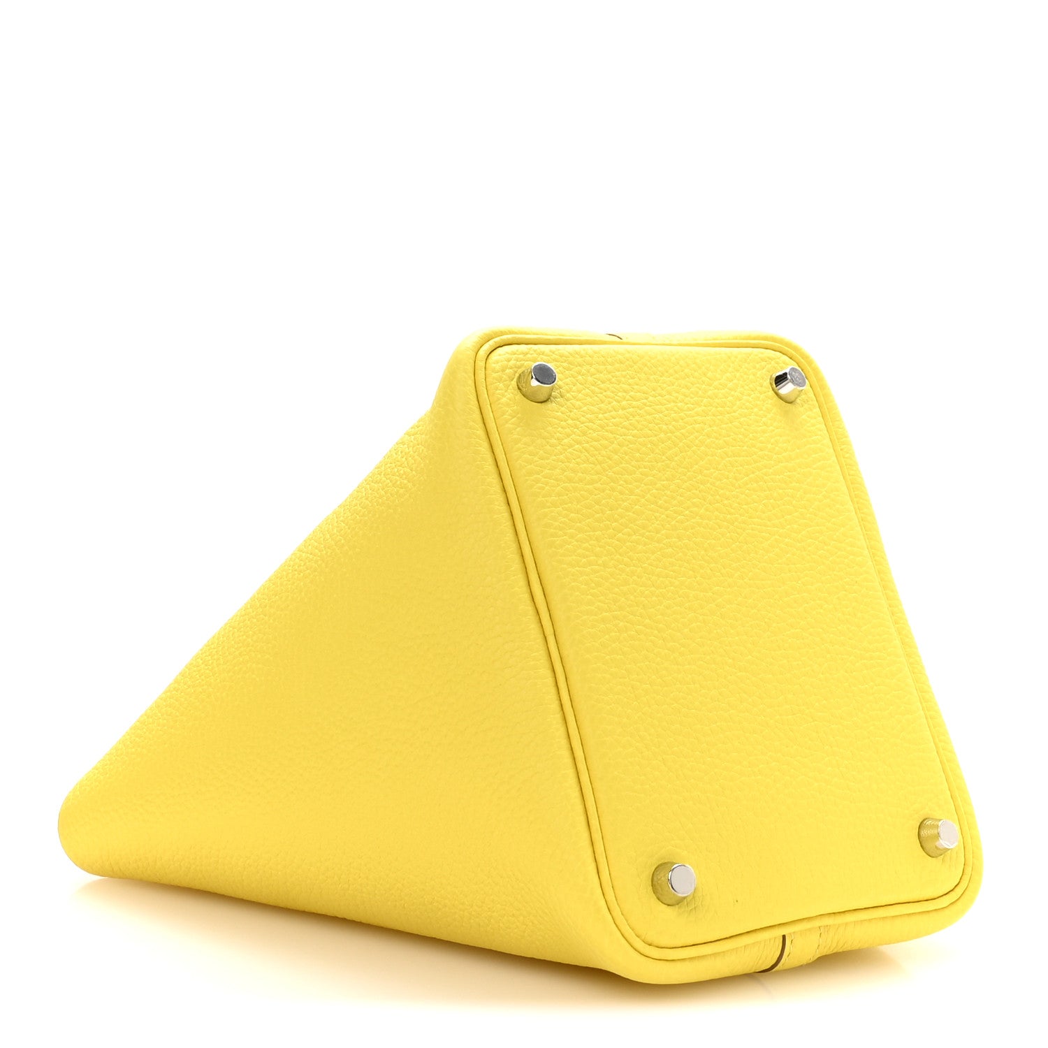 Lime leather mini tote with snap corners and metallic hardware