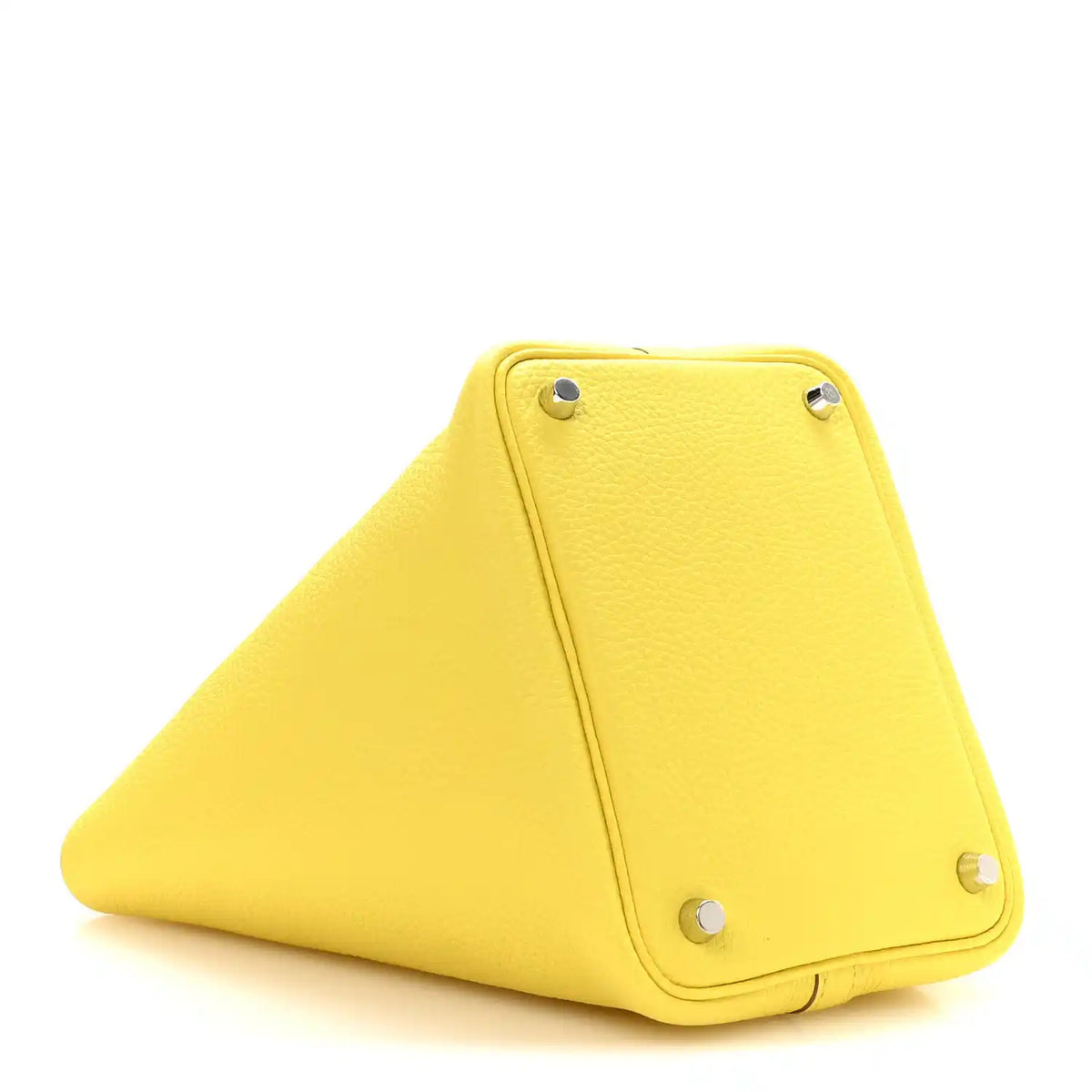 Lime leather mini tote with snap corners and metallic hardware