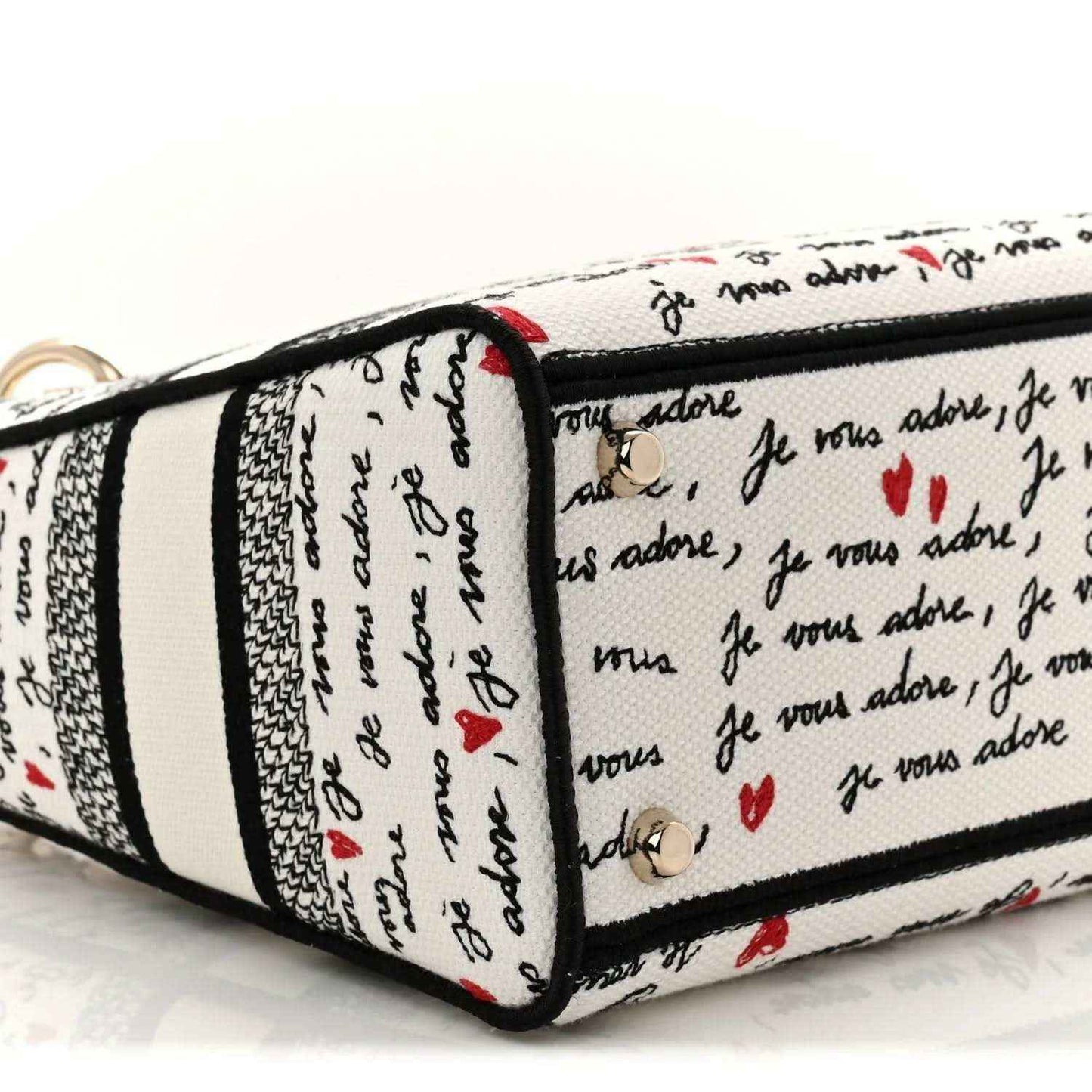 Medium Lady D-Lite bag end panel with black trim and Dioramour hearts pattern
