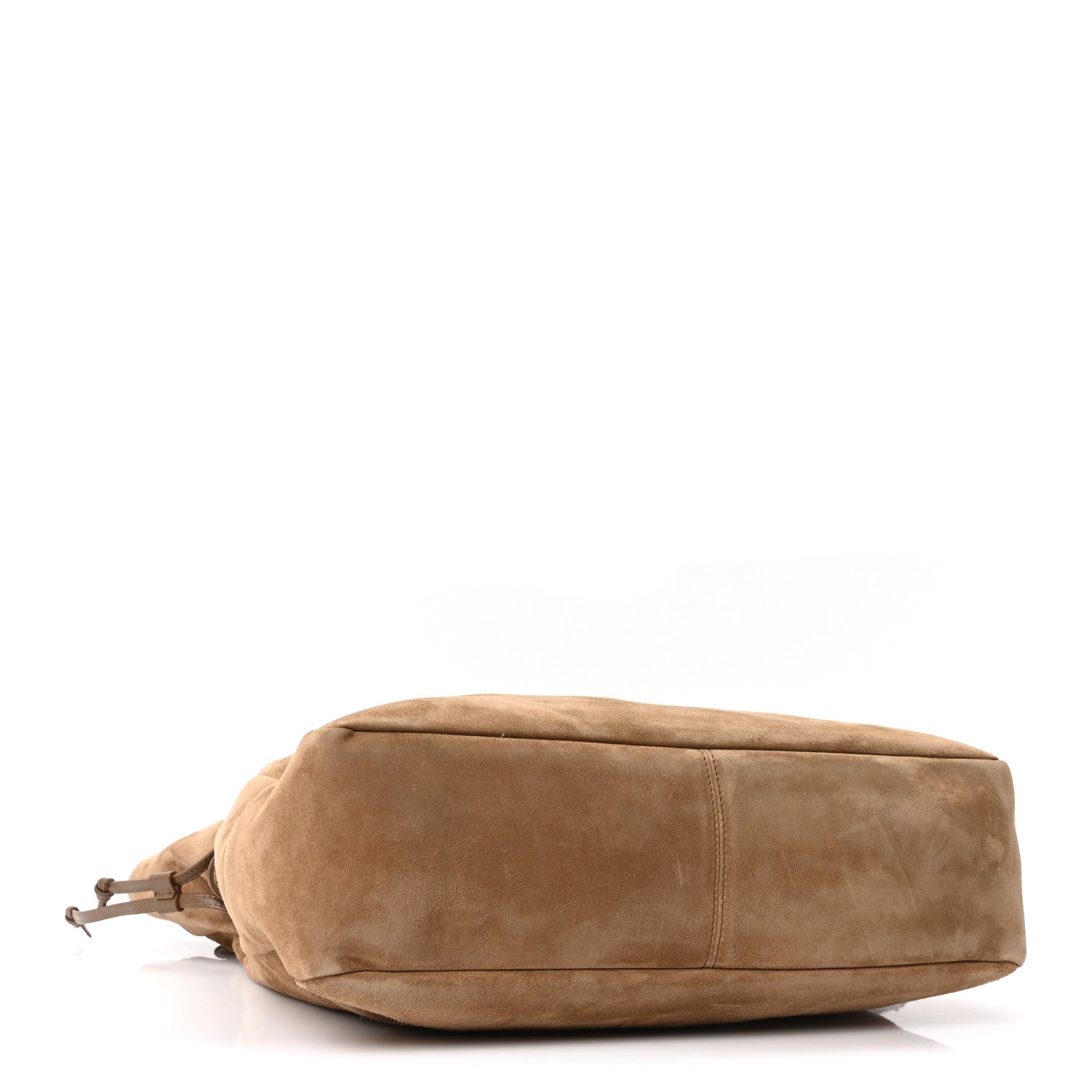 Suede medium tote bag with rounded base, chain handles, and side ties