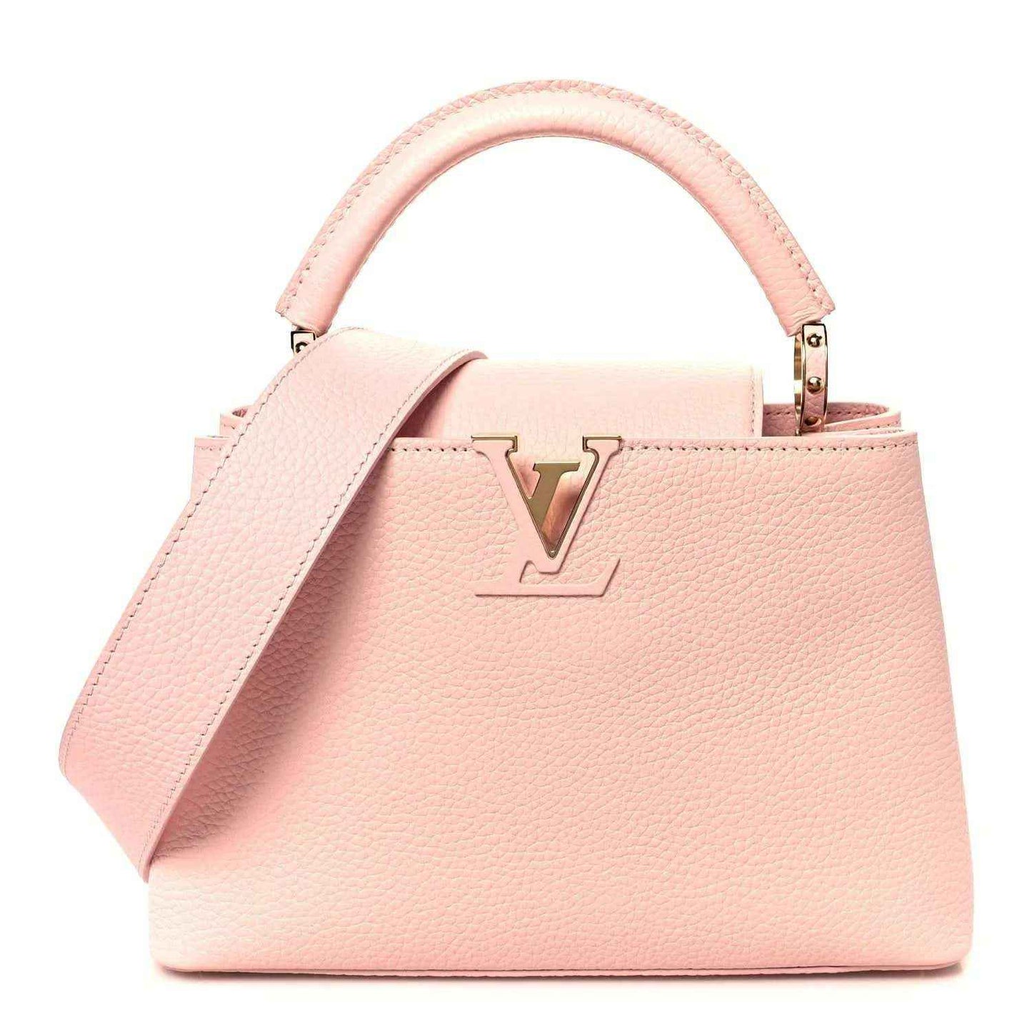 Louis Vuitton Capucines BB shoulder bag in rose pebbled leather with gold LV emblem