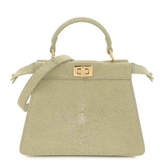 Fendi light green leather satchel with front buckle clasp and top handles