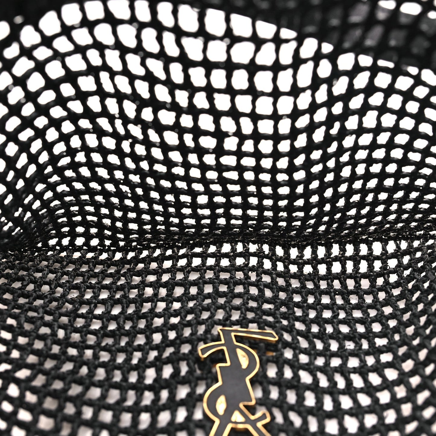 Black netted raffia texture with gold YSL Oxalis logo detail