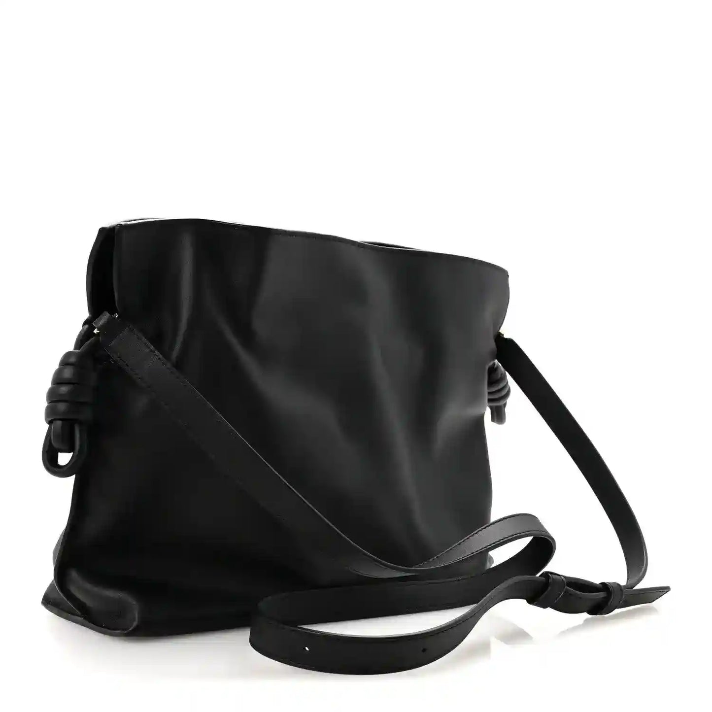 Black Nappa calfskin clutch bag with knot detail and long crossbody strap