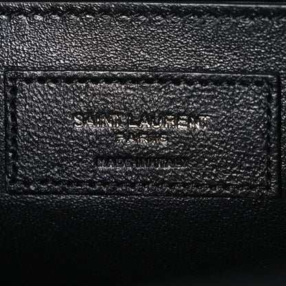 Saint Laurent black leather satchel label stamp on inner panel