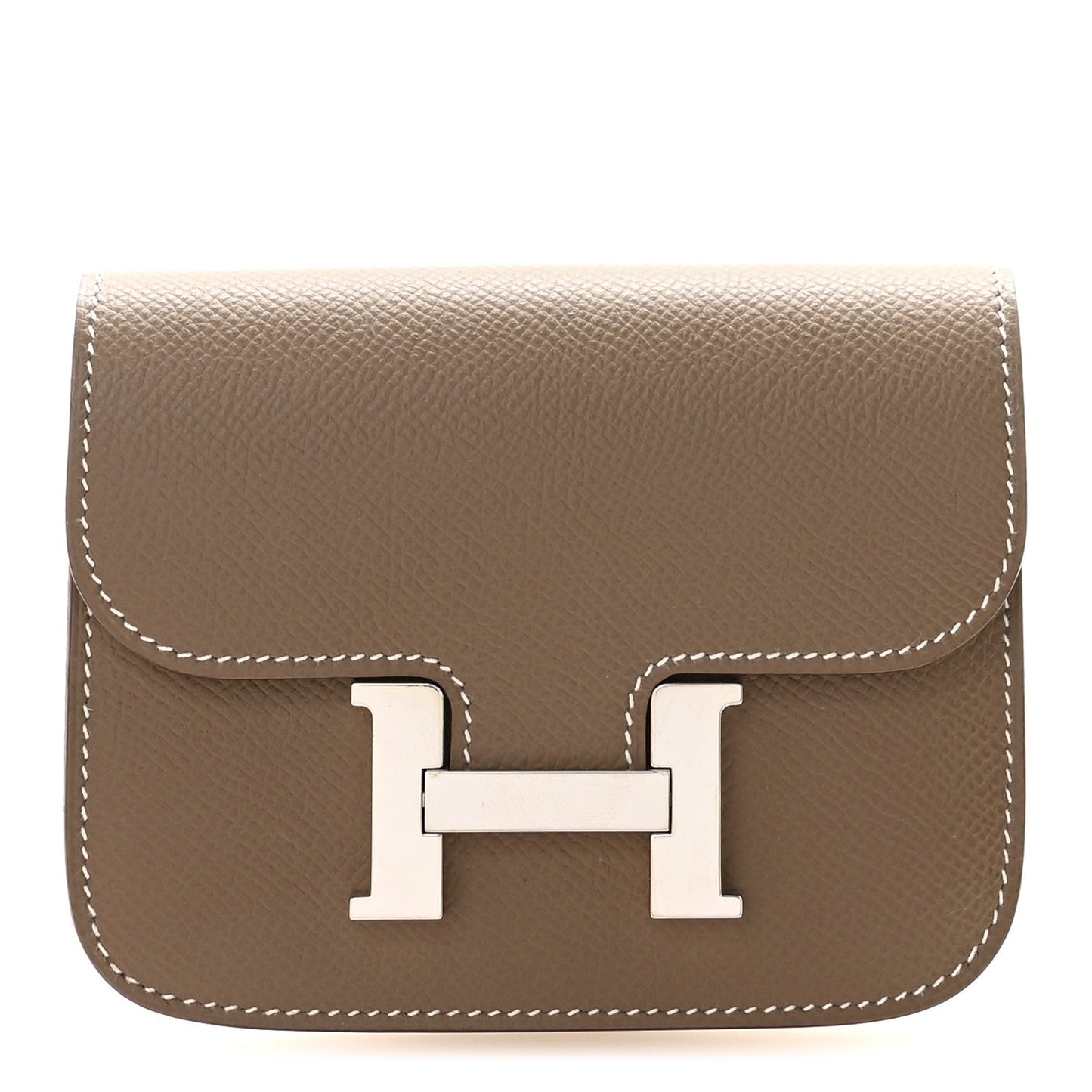 Hermes Constance slim wallet in taupe leather with cream H clasp and flap