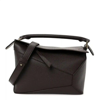 Dark chestnut grained leather small zip-top crossbody bag with top handle and strap