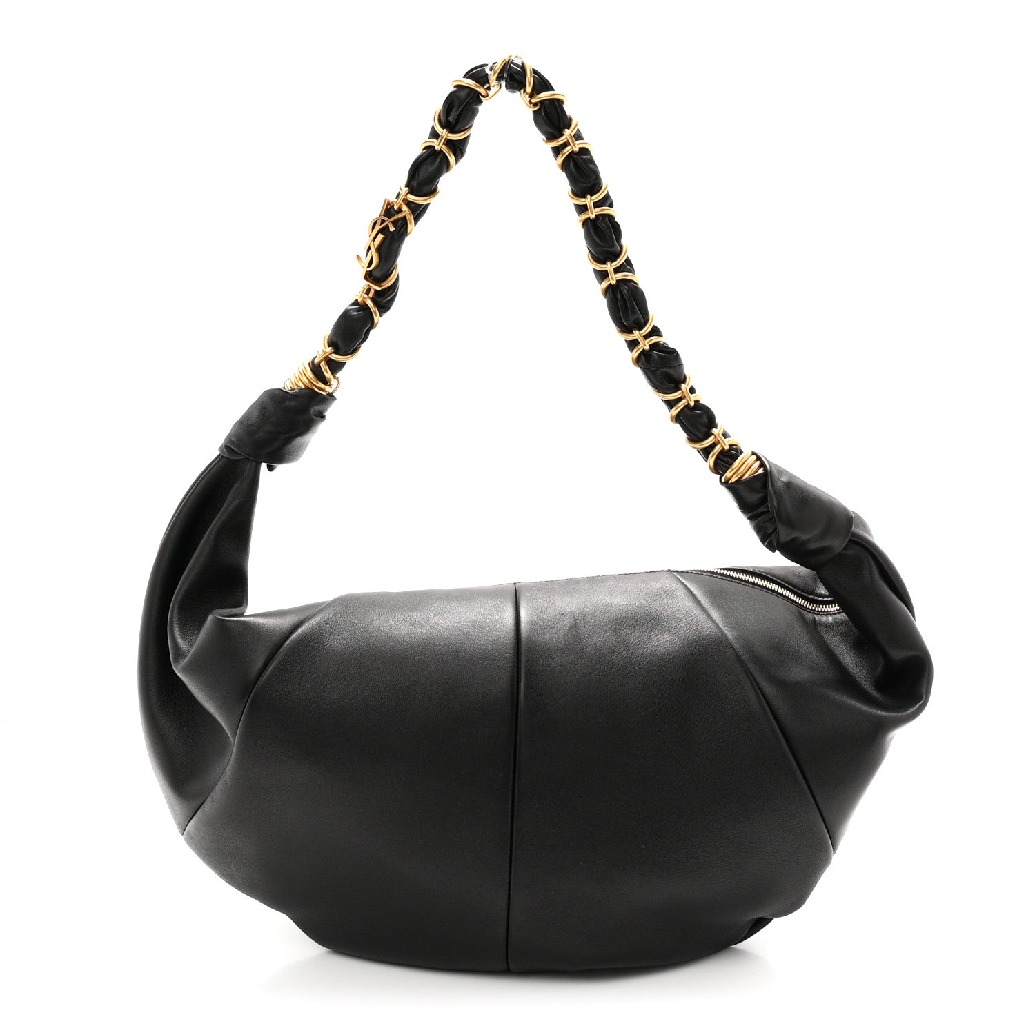 Saint Laurent lambskin small Amalia hobo bag, black, braided handles, rounded silhouette