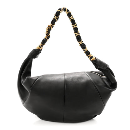 Saint Laurent lambskin small Amalia hobo bag, black, braided handles, rounded silhouette