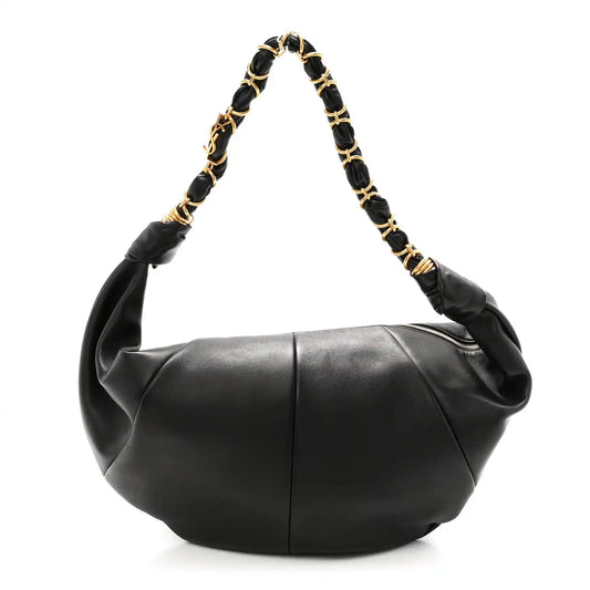 Saint Laurent lambskin small Amalia hobo bag, black, braided handles, rounded silhouette