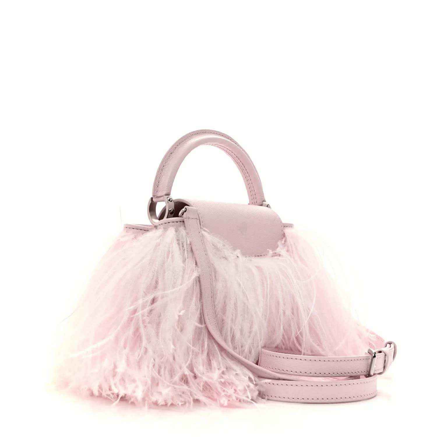 Louis Vuitton mini top-handle bag, pale pink leather with shoulder strap and feather base