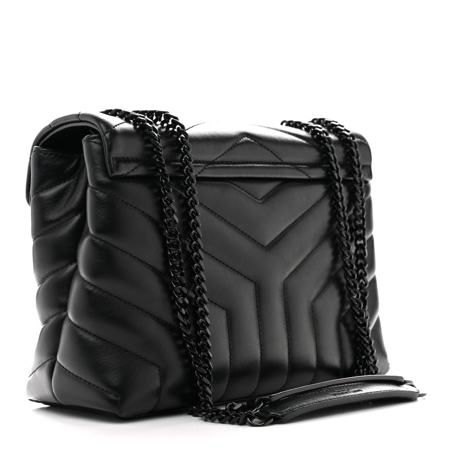 Black chevron quilted satchel with chain strap and top clasp