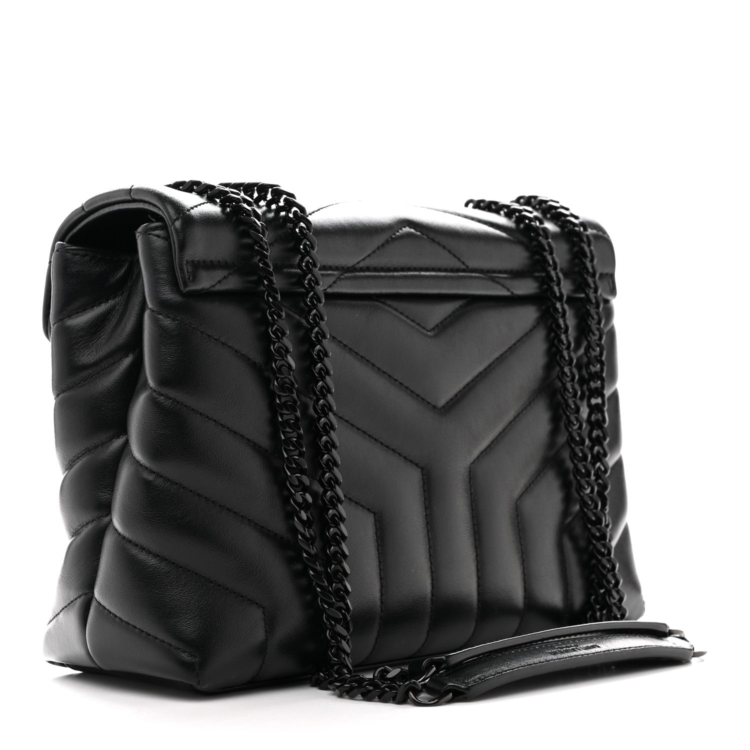 Black chevron quilted satchel with chain strap and top clasp