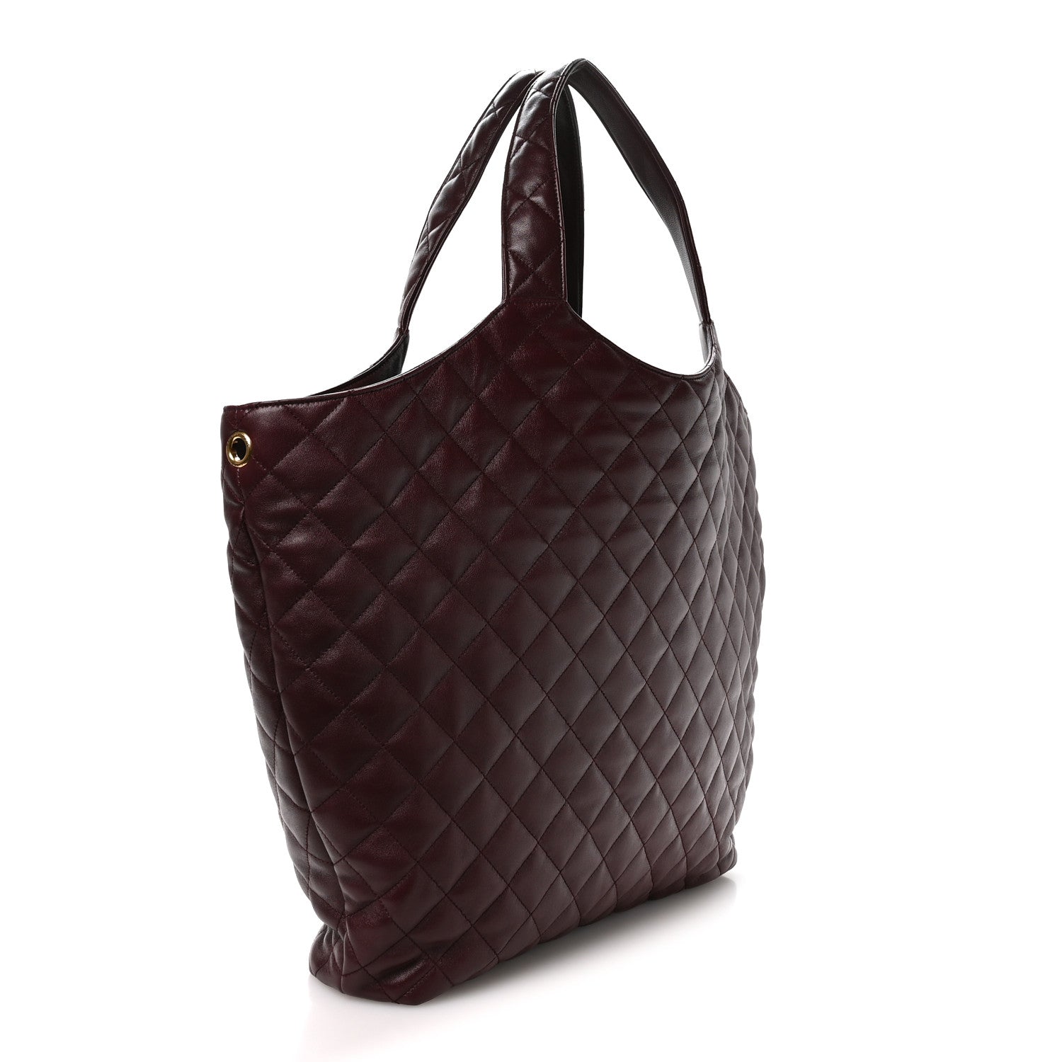 Quilted lambskin shopping tote with top handles and gold-tone hardware