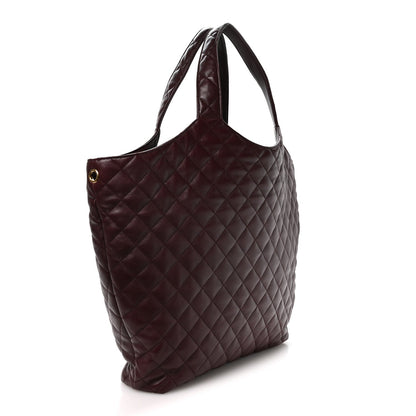 Quilted lambskin shopping tote with top handles and gold-tone hardware