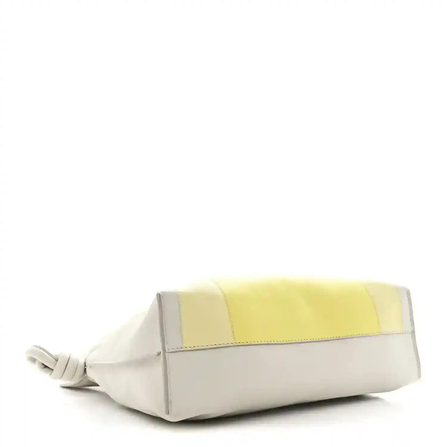 Knot clutch with pale grey leather and light citrine panel on front band