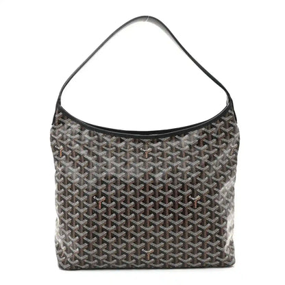 Black chevron-pattern hobo shoulder bag with short handle and side slit pocket