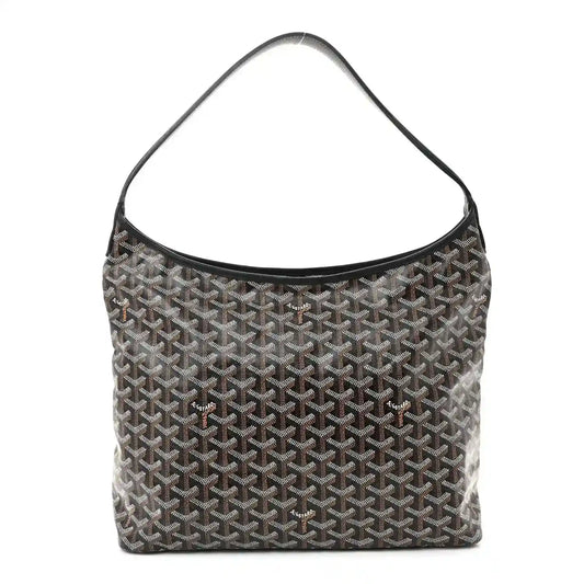 Black chevron-pattern hobo shoulder bag with short handle and side slit pocket