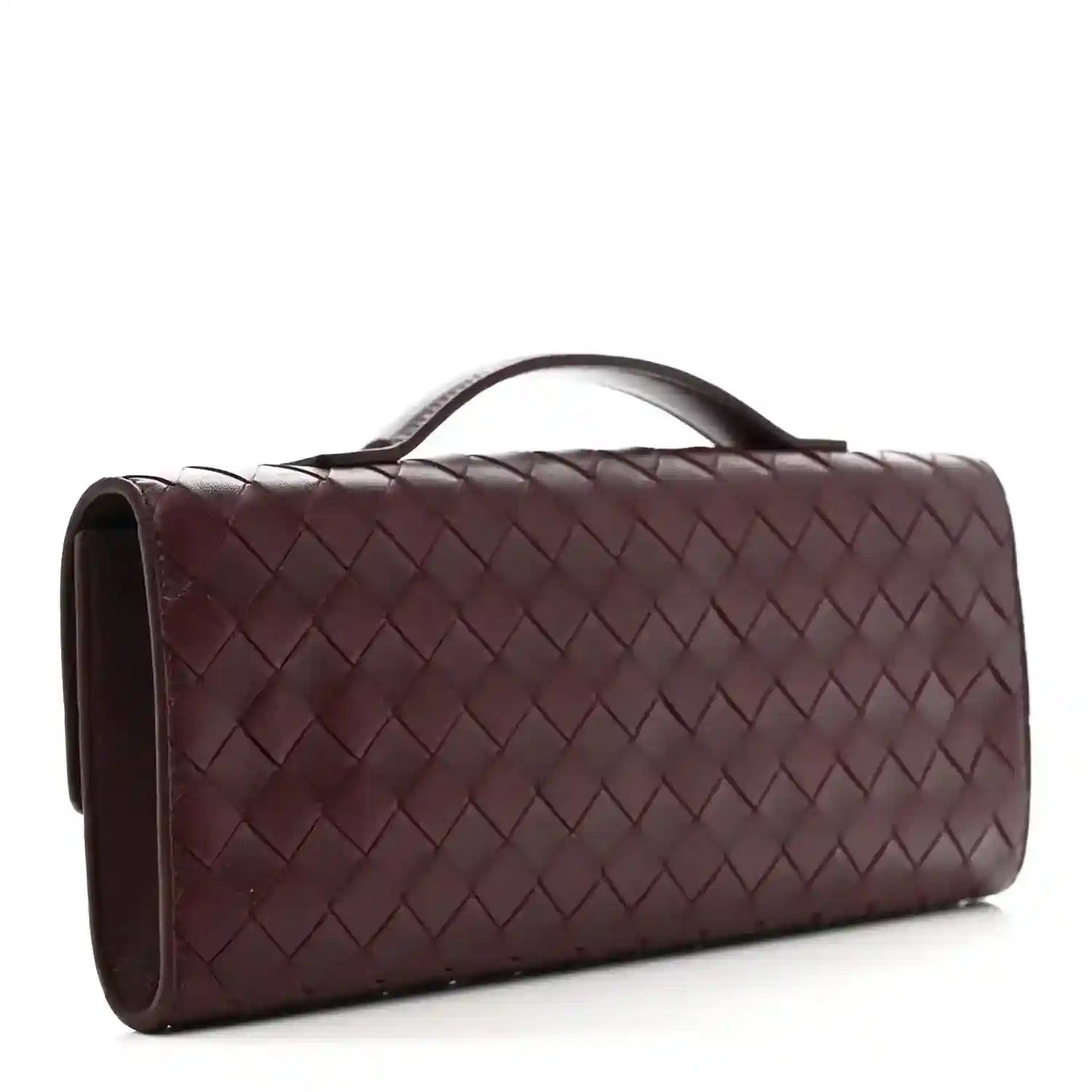 Bottega Veneta intrecciato leather clutch with top handle, dark burgundy finish