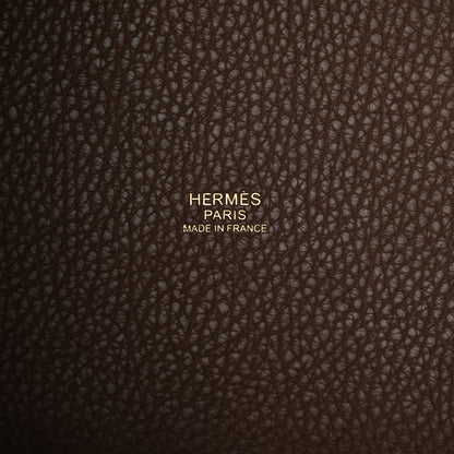 Taupe leather bag panel with Hermes Paris made in France stamp.