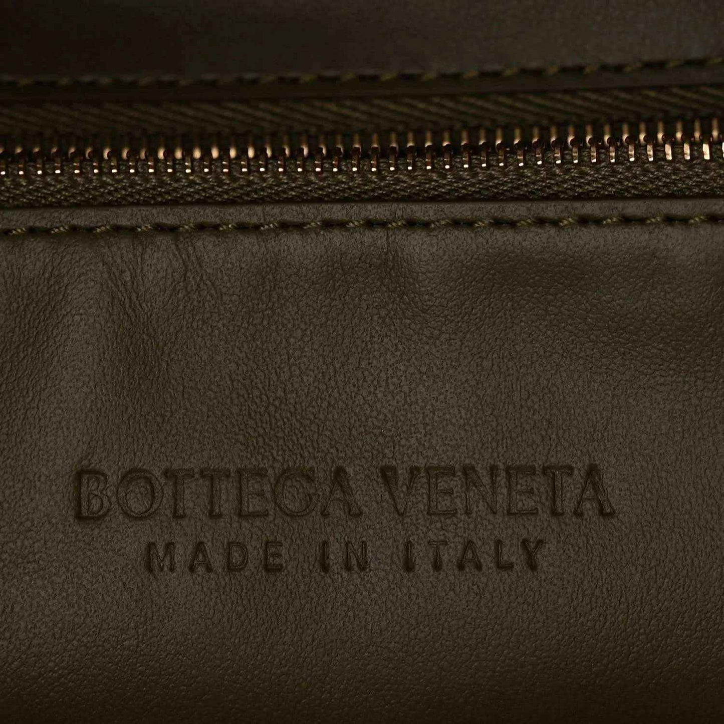 Bottega Veneta leather interior stamp reading “MADE IN ITALY”