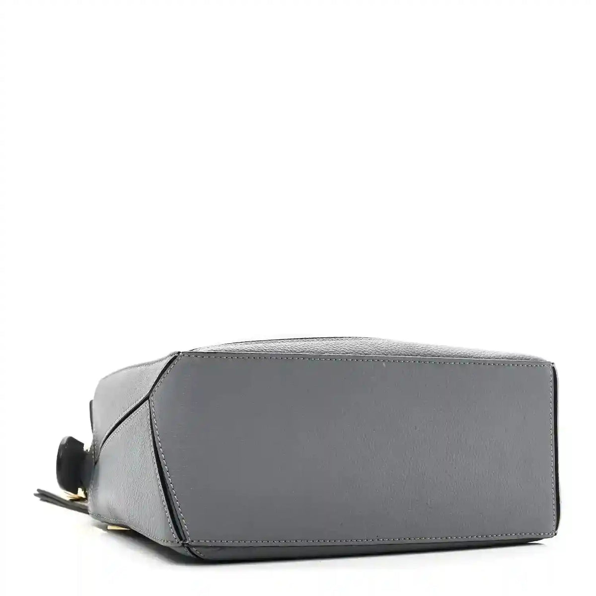 Small puzzle bag in dark gray leather with structured rectangular base and side panel seams