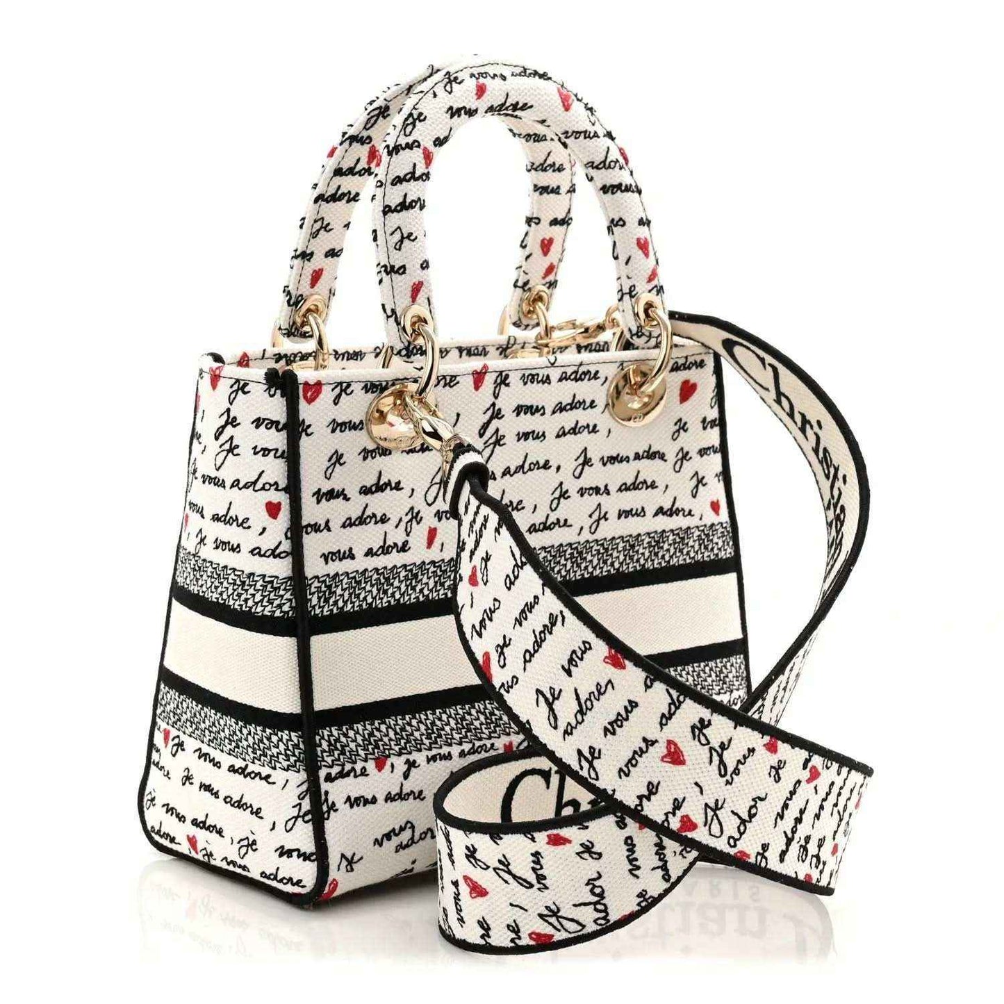Medium Lady D-Lite bag with detachable pouch and wide shoulder strap, Dioramour print