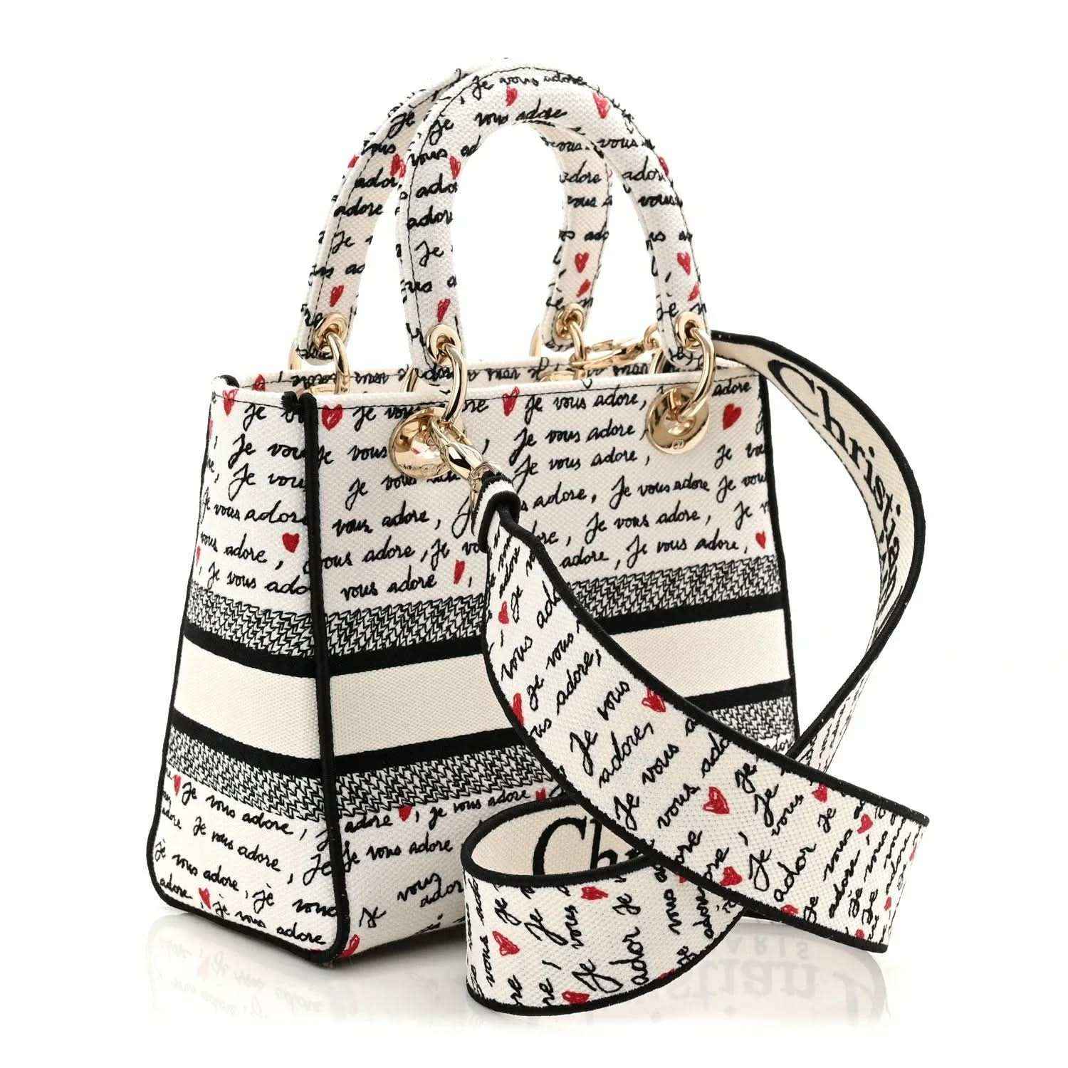 Medium Lady D-Lite bag with detachable pouch and wide shoulder strap, Dioramour print