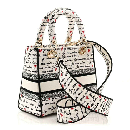 Medium Lady D-Lite bag with detachable pouch and wide shoulder strap, Dioramour print