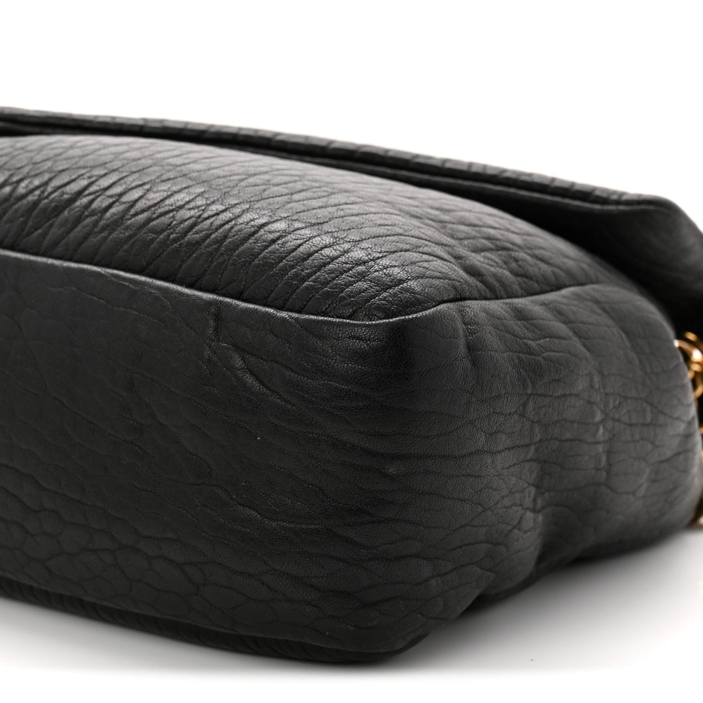 Saint Laurent Calypso shoulder bag, black grained lambskin, textured panel close-up