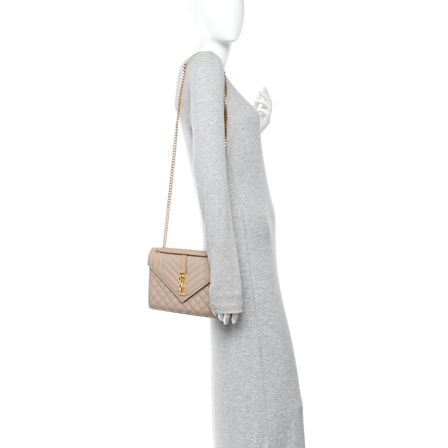 Dark beige quilted satchel with shoulder chain